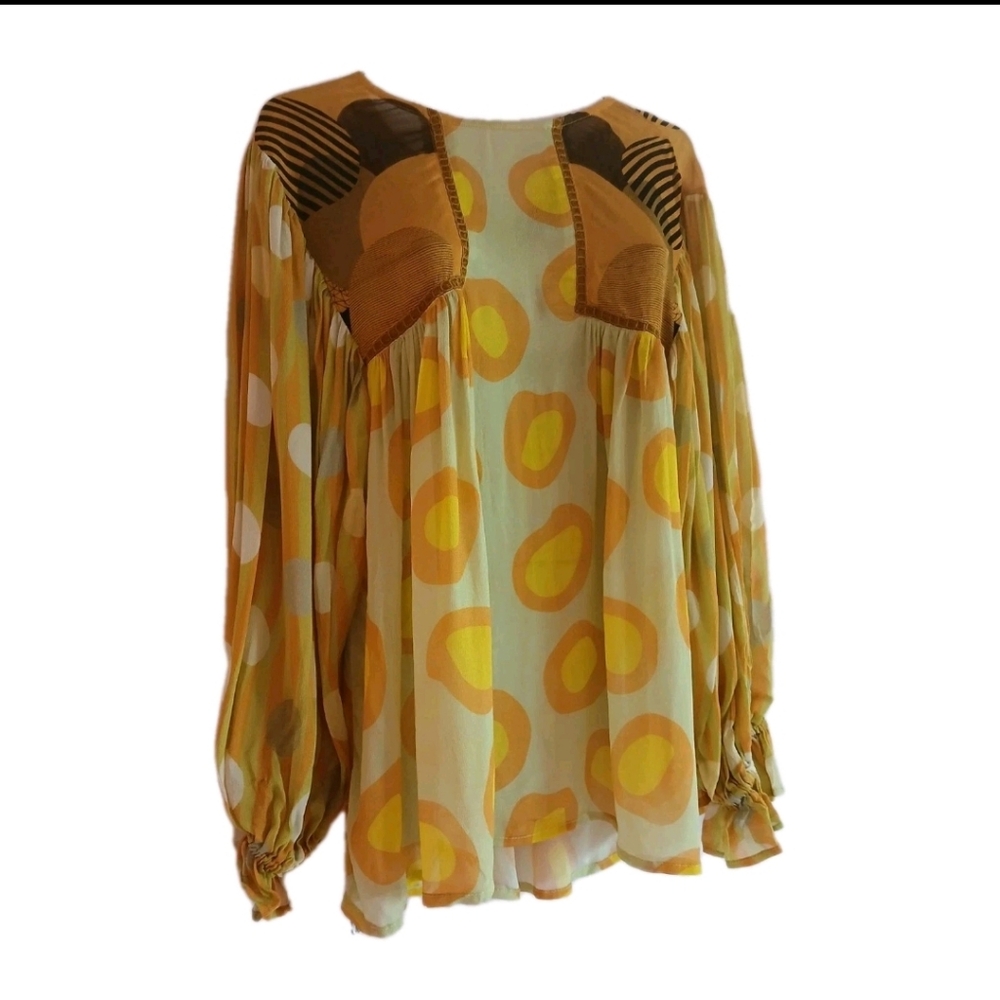 BL^NK LONDON MIRANDA PEASANT BOHO Yellow Patterned Women's Top BLIUSE . - Picture 3 of 15